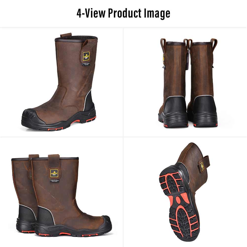 Cuatro vistas de Safetoe botas de seguridad para aparejadores H-9437 S3 para trabajos de petr&oacute;leo y gas