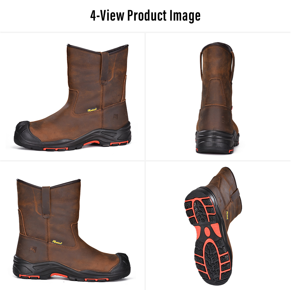Cuatro vistas de Safetoe botas de seguridad cl&aacute;sicas de cuero para petr&oacute;leo y gas H-9441
