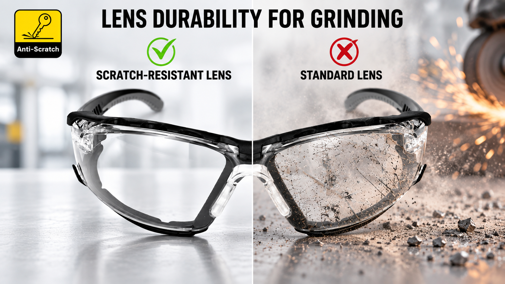Gafas de seguridad resistentes a rayones para trabajos industriales abrasivos y abrasivos.