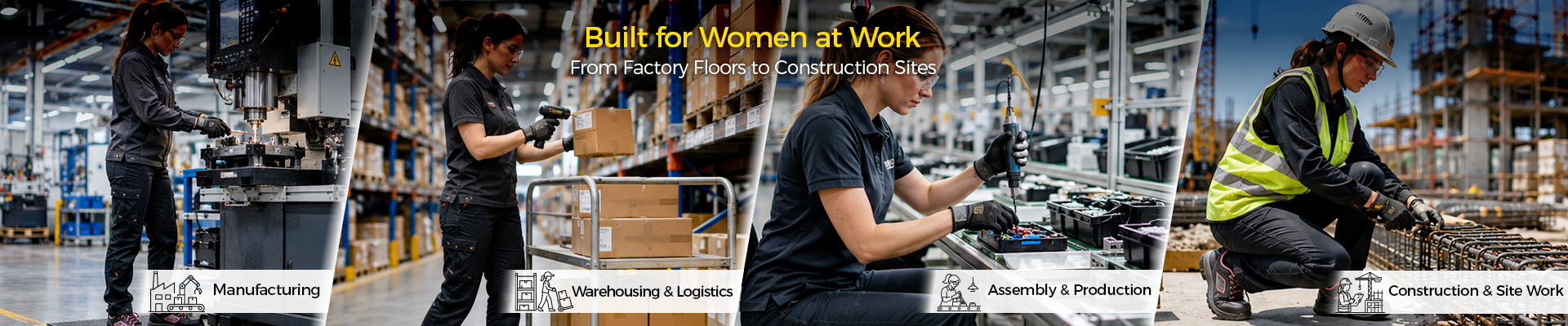 Calzado de seguridad para mujer diseñado con ajuste específico para mujeres para fábricas, almacenes, construcción y lugares de trabajo industriales.