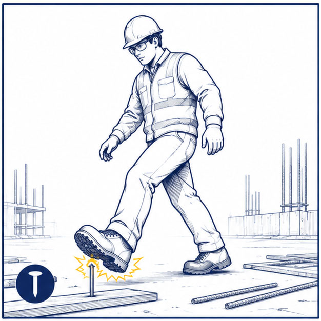 Lugares de trabajo de construcci&oacute;n Peligros de clavos y pinchazos