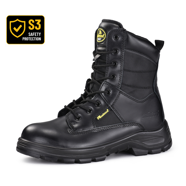 Botas de seguridad estilo táctico S3 con cremallera lateral y parte superior de cuero | H-9438 SafeCombat-H
