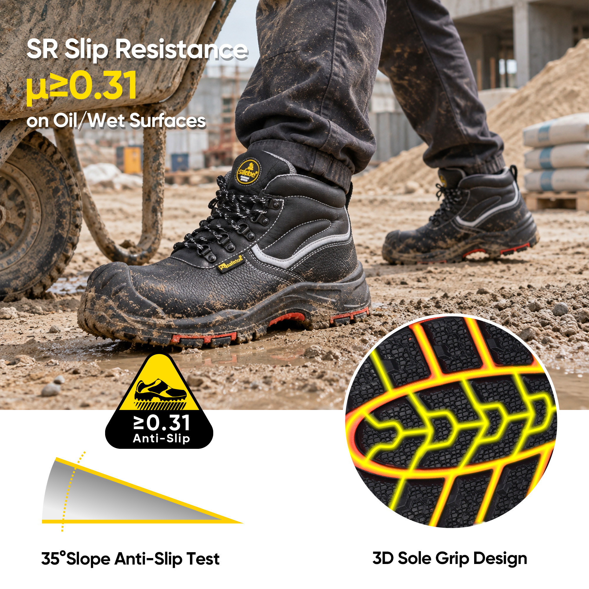 Zapatos de seguridad para construcción industrial con certificación Black Cow M-8520PRST SiteShield Max