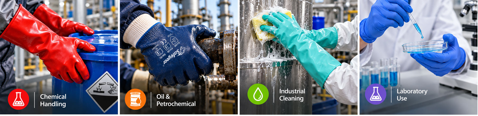 Guantes resistentes a productos químicos y aceites para manipulación de productos químicos, trabajos petroquímicos, limpieza industrial y uso en laboratorio.
