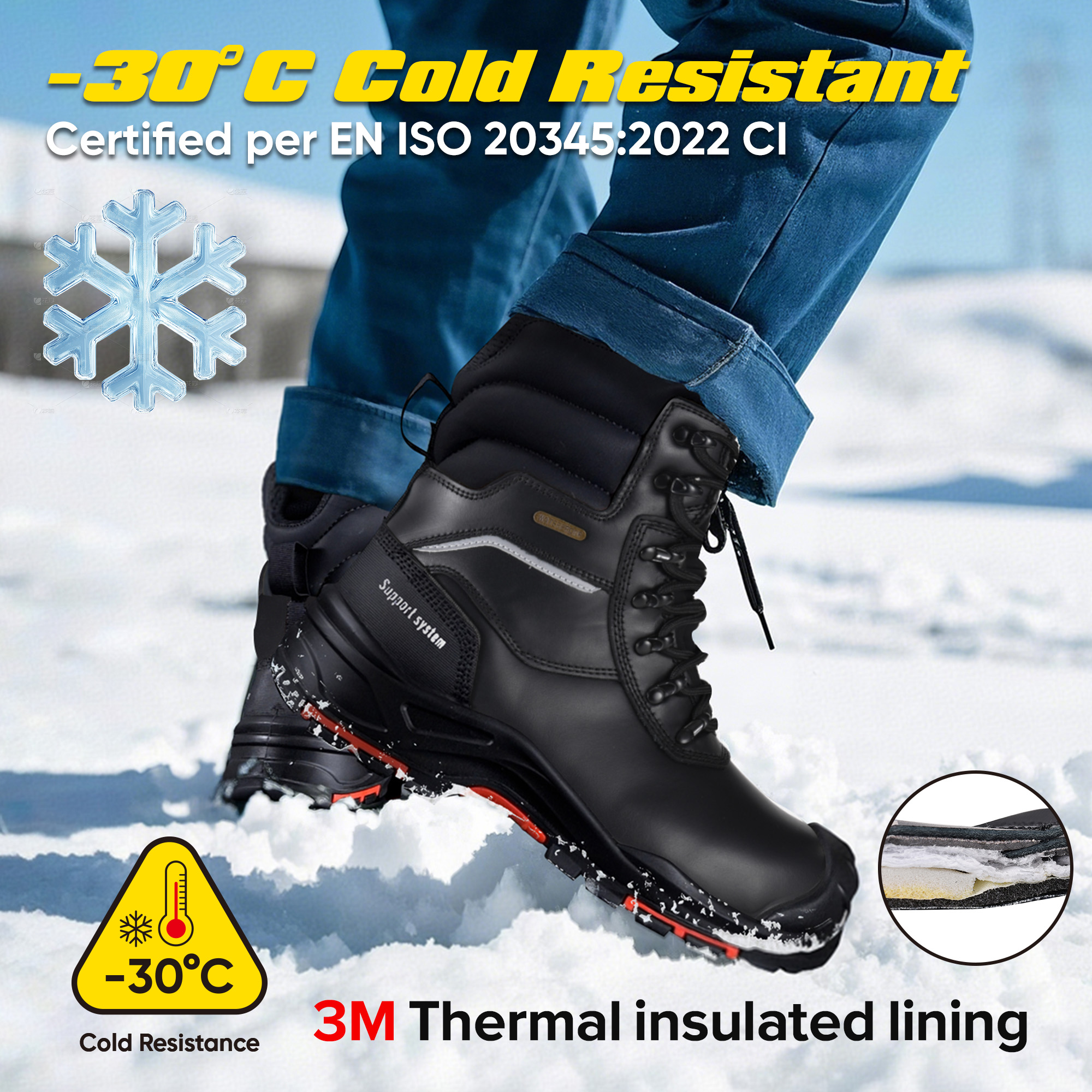 Botas de seguridad de invierno con aislamiento negras | Botas de trabajo para petróleo y gas H-9552BK
