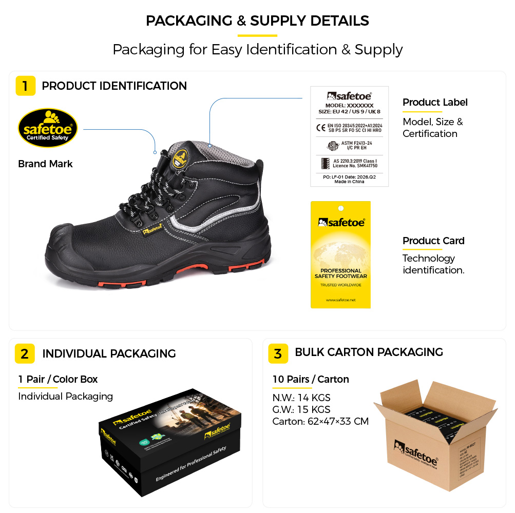 M-8520PRST SiteShield Max Zapatos de seguridad de cuero de vaca negro Embalaje