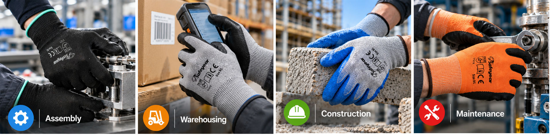 Guantes de trabajo de uso general para montaje, almacenamiento, construcción y mantenimiento.